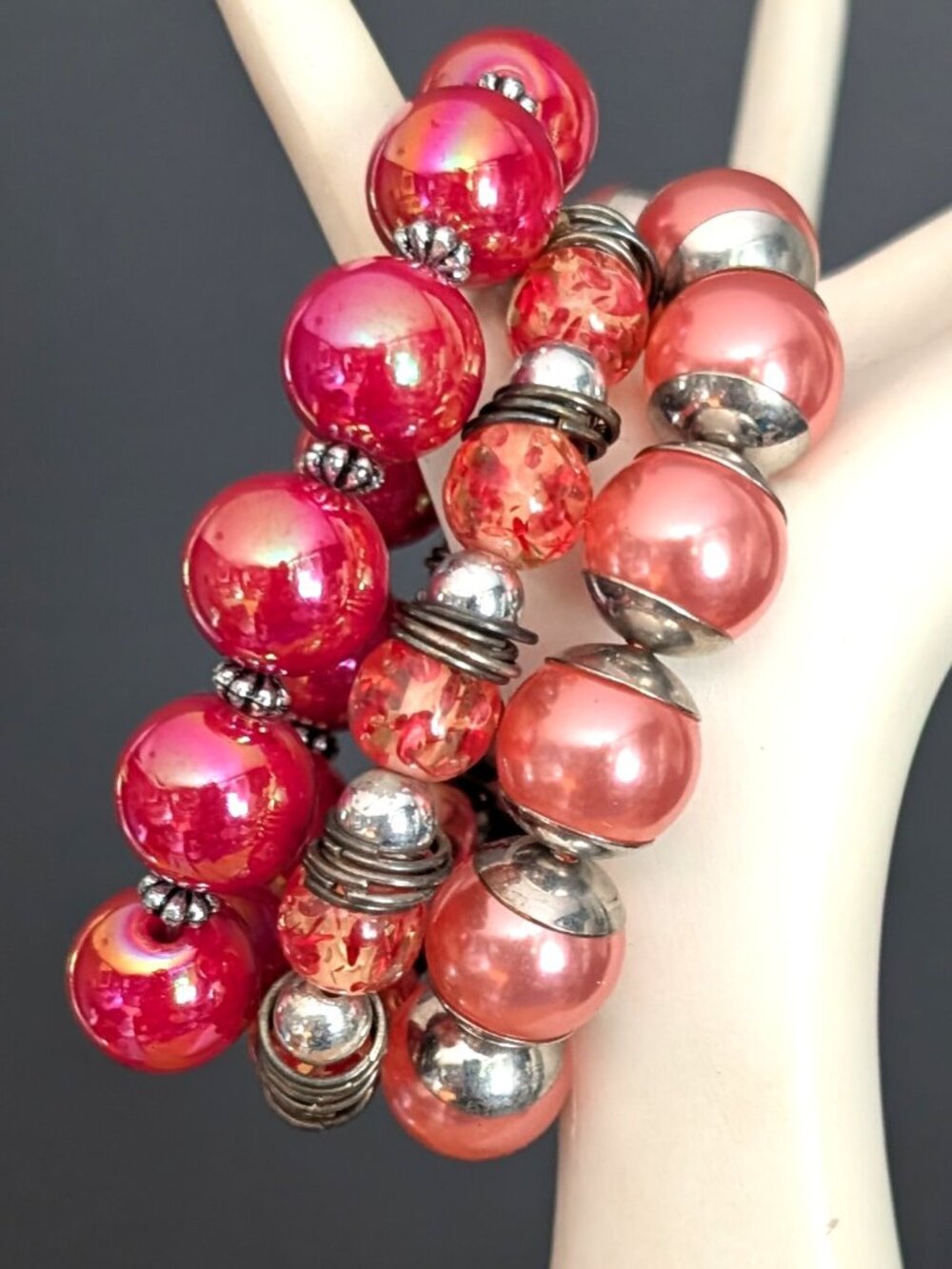 Shades of orange stretch layering bracelets